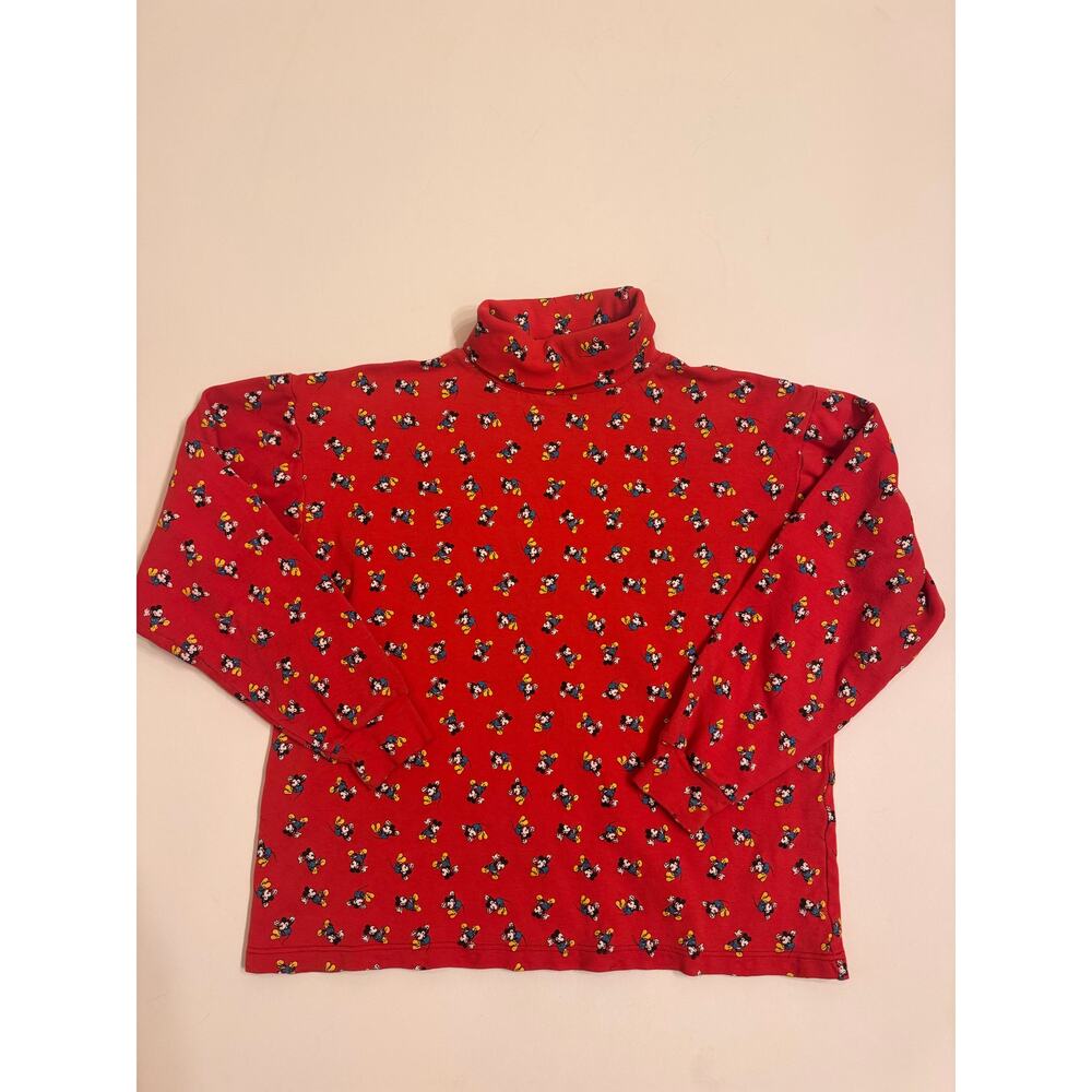 Women's Vintage Disney Mickey & Co Allover Print Turtleneck Red Size M